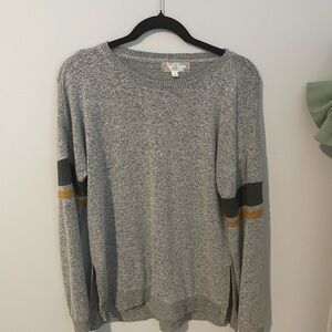 Pink Rose Gray Crewneck Sweater with Striped Sleeves